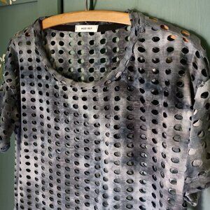 Mod Ref Lazer Cut Polka Dot Holes Pull Over Shirt Size M